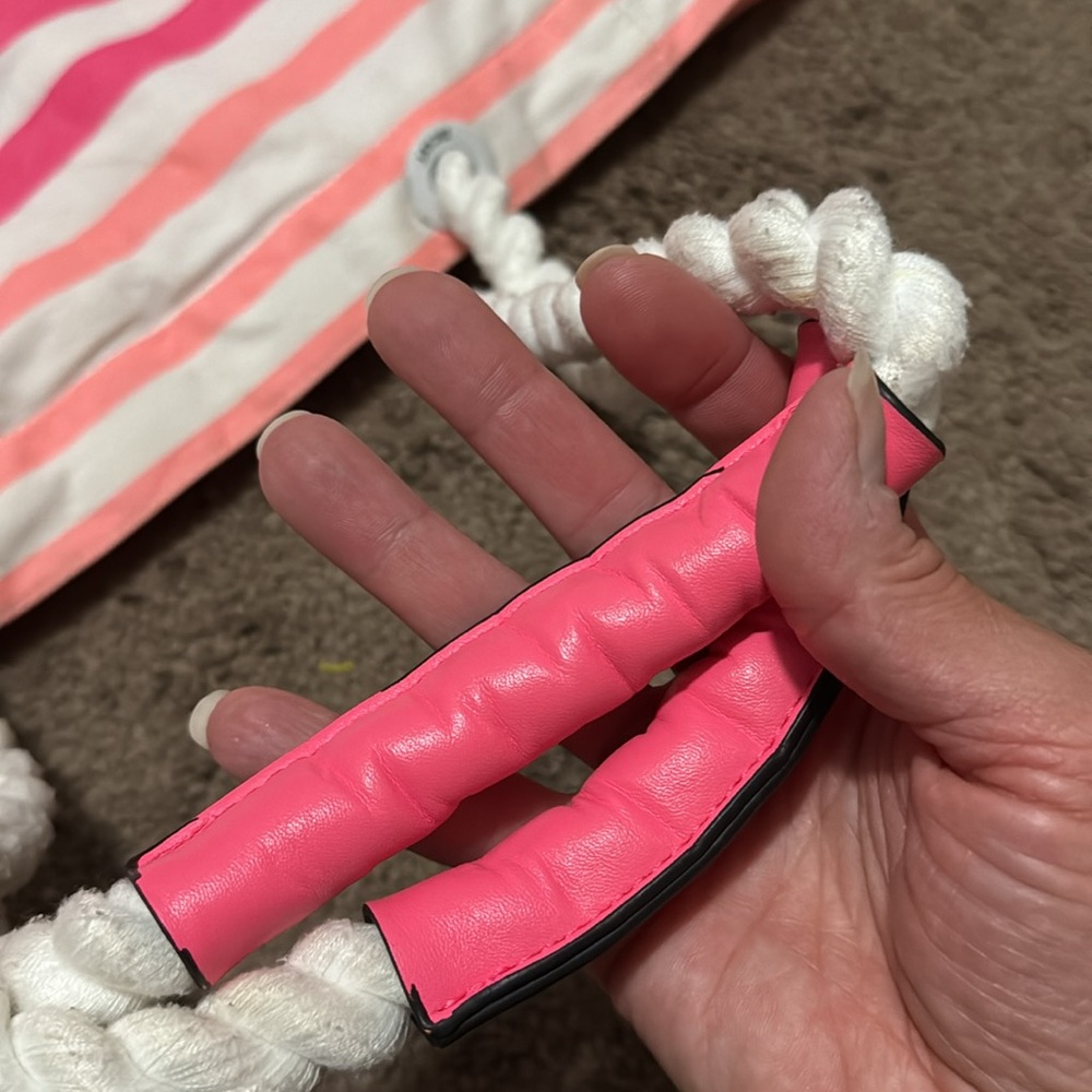 Victoria’s Secret Tote-Striped Pink White Black Peach-Open Top-“Rope” Handles - Picture 7 of 16